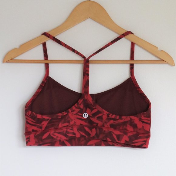 Red Leaf Pattern Lululemon Flow Y Sports Bra - Picture 2 of 4